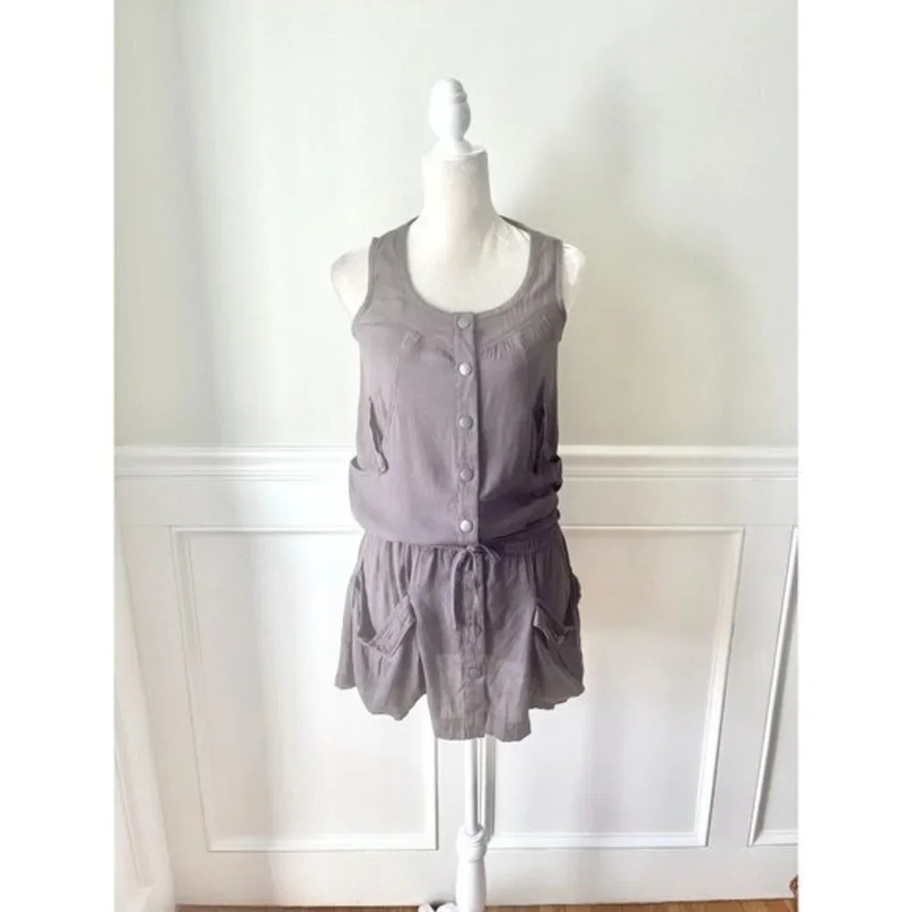Anna Sui Silk Utility Dress With Flaws Gray 36